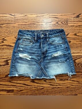 American Eagle Outfitters Blue Distressed Denim Mini Skirt